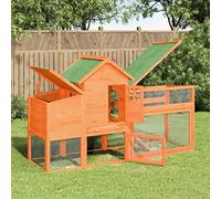 Ziaphsol Chicken Coop Brown 186.5 x 58.5 x 113 cm Solid Pine Wood with Wire Mesh Outdoor Enclosure Rodent House for Chickens, Rabbits, Ducks, Safe Retreat