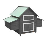 Ziaphsol Chicken Coop Grey White Solid Fir Wood 150 x 96 x 110 cm with Window and Two Nesting Boxes, Weatherproof Roof Cover for Safe Retreat in the Garden and Run