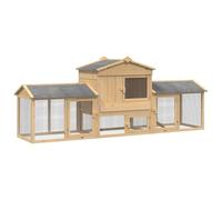 Ziaphsol Chicken Shelter Made of Solid Pine Wood, Brown, 3-Piece 225 x 60 x 89 cm, Weatherproof, Lockable Door, for Outdoor Garden, Balcony, Retreat Protection