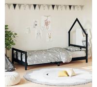 Ziaphsol Children's Bed Black 90 x 200 cm Solid Pine House Bed Design for Children from 4 Years, Slatted Frame, Sturdy Wooden Slats, Low for Getting In and Out
