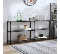 Ziaphsol Console Table with Glass Top, Black, Hallway Table Made of Steel, 194.5 x 30 x 81 cm, as Side Table, Wall Table, Storage Table for Decoration, Vase, Lamp, Keys in the Entrance Area