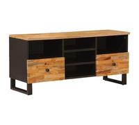 Ziaphsol Corona TV Lowboard Brown Solid Wood Mango 100 x 33 x 46 cm with 2 Drawers, Shelf for Living Room Furnishings, Storage Space for Media and Cables