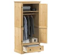 Ziaphsol Corona Wardrobe Made of Solid Pine Wood with Honey Wax Finish 76 x 50 x 170 cm W x D x H Storage Cabinet with Metal Handles for Bedroom and Children's Room