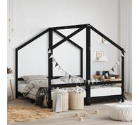 Ziaphsol Cot Bed Black Solid Pine 2 x 80 x 160 cm Bed Frame with Slatted Base as Junior Bed for Children from 4 Years with Curtain Frame and Sleeping Area