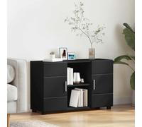 Ziaphsol Florin Sideboard Black Matt Wood Material 88.5 x 30.5 x 55.5 cm 1 Piece with 2 Hinged Doors 3 Board Shelves Storage Space for Living Room TV Lowboard