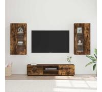 Ziaphsol FLORIN TV Cabinet Set 3-Piece Smoked Oak Wood Material, Wall Unit with Lowboard, Wall Shelves, Drawers and Doors, 150 x 39 x 30 cm for Order and Storage Space in the Living Room