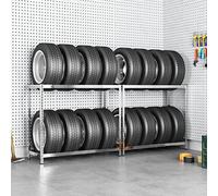 Ziaphsol Galvanised Steel Tyre Rack with 2 Height-Adjustable Shelves Pack of 2 110 x 40 x 110 cm for Garage Workshop Tire Storage