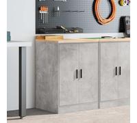 Ziaphsol Garage Storage Cabinet Concrete Grey Solid Pine Wood Material 60 x 51 x 85 cm 2 Compartments with Doors Tool Cabinet for Workshop Garage Storage Organiser