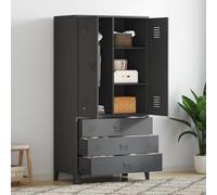 Ziaphsol Industrial Wardrobe Anthracite Metal 90 x 50 x 180 cm with 3 Drawers, 2 Shelves, Clothes Rail, Name Plate Holders and Ventilation Slits for Bedroom and Hallway
