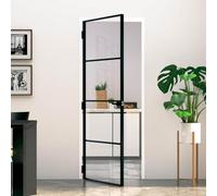 Ziaphsol Interior Door Black 76 x 201.5 cm Tempered Glass Aluminium Frame Slim Modern Design with Handle, Door Leaf and Frame for Assembly, Renovation and Replacement in the Living Room