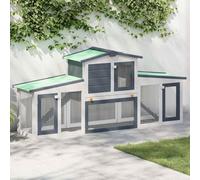 Ziaphsol Large Rabbit Hutch Grey and White Painted Fir Wood, 201 x 45 x 85 cm, 2 Levels with Bitumen Roof, Ramp, Bottom Tray and Ventilation for Rabbits and Small Animals