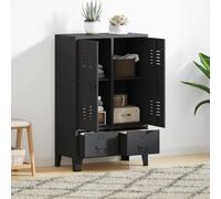 Ziaphsol Metal Industrial Style Wardrobe Black 67 x 35 x 107 cm with 2 Doors, 2 Drawers, Adjustable Shelves and Wall Mounting for Bedroom, Hallway, Dressing Room
