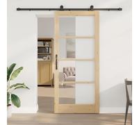 Ziaphsol ORKDAL Natural Sliding Door, 93 x 211 cm, Solid Pine and Glass with Quiet Sliding Technology for Living Rooms and Dining Room, Indoor, Durable, Modern Minimalist Design