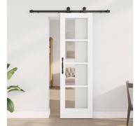 Ziaphsol ORKDAL Sliding Door White 61 x 198.5 cm Solid Pine and Glass with Sliding System, Indoor, Modern Minimalist Design for Living Spaces, Includes Mounting Kit and Accessories