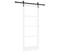 Ziaphsol ORKDAL Sliding Door, White, 83 x 202 cm, Solid Pine and Glass Indoor with Sliding Rail and Accessories for Hallway and Living Room, Quiet Gliding, Durable Door Solution