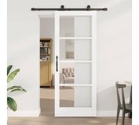 Ziaphsol ORKDAL Sliding Door White 83 x 211 cm Solid Pine and Glass with Sliding Rail and Door Stop for Indoor Use, Modern Design, Quiet Glide, Ideal for Living Room and Dining Room