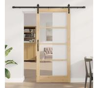 Ziaphsol ORKDAL Solid Pine and Glass Sliding Door 93 x 202 cm Natural Black Interior Includes Slide Rail and Wheels Space Saving Versatile for Living Room or Kitchen