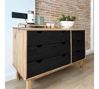 Ziaphsol OTTA Black Solid Pine Wood Drawer Cabinet 111 x 43 x 73.5 cm with 6 Drawers for Living Room Dining Room Storage