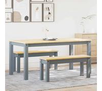Ziaphsol Panama 3-Piece Dining Set Grey Solid Pine Wood with Honey Wax Finish, Table 160 x 80 x 75 cm plus 2 Benches 105 x 30 x 45 cm for Kitchen and Dining Room