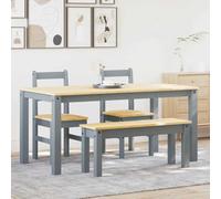 Ziaphsol Panama 4-Piece Dining Set Grey Solid Pine Wood with Honey Wax Finish, Dining Table 160 x 80 x 75 cm, Bench and 2 Chairs for Kitchen, Dining Room and Family
