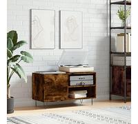 Ziaphsol Record Cabinet Smoked Oak 85 x 38 x 48 cm Wood Material with Iron Legs Plate Shelf for LP Records with Top Plate for Record Player Tidy Storage