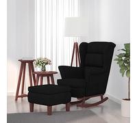 Ziaphsol Rocking Chair Wingback Chair Black Velvet Solid Wood with Footstool, Upholstered Recliner Chair for Reading and Relaxing, Rocker Frame with Armrests for Living Room