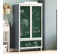 Ziaphsol Roros Chalkboard Wardrobe Grey and White 90 x 45 x 165 cm, Wood Composite Cabinet with Blackboard Door, 1 Drawer and 4 Shelf Compartments, for Children's Room Storage