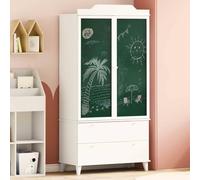 Ziaphsol ROROS White Chalkboard Wardrobe Made of Wood Material, 90 x 45 x 180 cm, 2 Hinged Doors with Storage Space for Clothes, Laundry Jacket, Drawer Shelf, Indoor