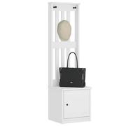 Ziaphsol Sandnes Coat Stand White Solid Pine Wood 45 x 40 x 159.5 cm with 3 Hooks, Compartment with Door, Bench Chest for Hallway, Shoe Storage, Space Saving in the Entrance Area