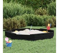 Ziaphsol Sandpit with 4 Seats Black Octagon Solid Pine Wood 159.5 x 159.5 x 20 cm Bottomless for 2 Children Outdoor Garden Yard Patio Playground