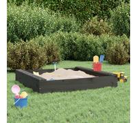 Ziaphsol Sandpit with Seats, Grey, Square Made of Solid Pine Wood, 111 x 111 x 20 cm, Bottomless for Garden, Yard, Patio, for 2 Children, Sand Toy for Digging and Building