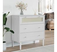 Ziaphsol Senja Drawer Chest of Drawers White with Rattan Look, Solid Pine Wood, 80 x 40 x 80 cm, 3 Drawers, Storage for Bedroom, Living Room, Hallway and Hallway