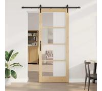 Ziaphsol Sliding Door Natural 93 x 232 cm Solid Pine and Glass Interior Door with Sliding Mechanism Space Saving Quiet Durable for Living Rooms and Renovation