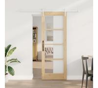 Ziaphsol Sliding Door Natural Solid Pine and Glass 73.5 x 198.5 cm with Quiet Sliding Sliding Mechanism for Indoor Use, Space-Saving, Easy to Clean, for Living Room and Renovation