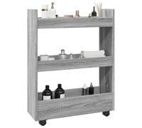 Ziaphsol Slim Storage Trolley Made of Wood Material Grey Sonoma 3 Tier Rolling Trolley with Swivel Castors Space Saving 60 x 22 x 80 cm with Brakes for Kitchen Bathroom Dining Room Storage Space