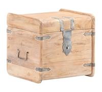 Ziaphsol Solid Acacia Wood Chest 40 x 40 x 40 cm White Finish Lockable Box with Iron Lock for Bedroom Storage