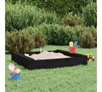 Ziaphsol Solid Pine Wood Sandpit with 2 Seats, Square 111 x 111 x 20 cm, Bottomless Design, Black, for 2 Kids, Outdoor Sand Game