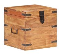 Ziaphsol Solid Wood Chest Acacia 40 x 40 x 40 cm, Lockable, Storage for Laundry, Toys and Decoration, with Iron, for Bedroom, Living Room and Hallway