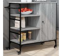 Ziaphsol Sonoma Kitchen Trolley Grey Made of Wood Material and Steel, 87.5 x 38.5 x 84.5 cm, with 4 Wheels and Brakes, Storage Space for Kitchen, Dining Room, Niche and Mobile Storage
