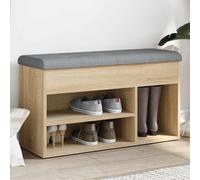 Ziaphsol Sonoma Oak Shoe Bench Made of Wood Material with Light Grey Cushion, 82 x 32 x 45.5 cm, 110 kg Load Capacity, Hallway Bench, Storage Bench for Hallway, Hallway, Living Room and Entrance Area