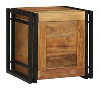 Ziaphsol Storage Box Made of Solid Acacia Wood with Iron Frame 40 x 40 x 40 cm, Brown Black with Lid for Storage Space, Seat Chest for Living Room Organiser