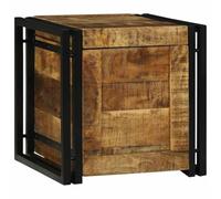 Ziaphsol Storage Box Made of Solid Wood Mango with Iron Frame, 40 x 40 x 40 cm, Brown Black, Storage Chest Box for Living Room, Bedroom, Hallway, Order