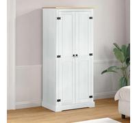 Ziaphsol Wardrobe Coat Rack White Solid Pine Wood 76 x 50 x 170 cm with 2 Doors, Shelf and Rod for Bedroom Storage of Clothes