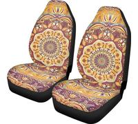 ZIATUBLES 2 Pcs Car Front Seat Cover Boho Mandala Flower Print Auto Interior Seat Protector, Vehicle Seat Cushion Covers Breathable Seat Cover Universal Fit Car Sedan SUVs
