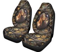 ZIATUBLES 2 Pcs Car Seat Covers for Front Vehicle Seat Protector Forest Maple Leaf Horse Print Auto Interior Decorative Cover Automotive Accessories Universal Fit Sedan Van Truck