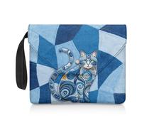 ZIATUBLES Art Blue Cat Geometric Print Book Sleeve Washable Fabric Paperback Book Pouch Large Capacity Book Protector Covers with Button Flap for Book Lovers