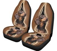 ZIATUBLES Automotive Accessories 2 Pcs Car Front Seat Covers Brown Dachshund Dog Print High Back Bucket Seat Protector Stretchy Fabric Auto Interior Decoration for Most Sedan