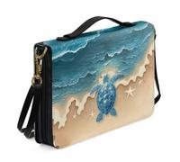 ZIATUBLES Beach Starfish Sea Turtle Print Bible Cover PU Leather Bible Case for Women Men Prayer Church Bible Bag Christian Bag with Shoulder Strap Book Organizer Holder, L