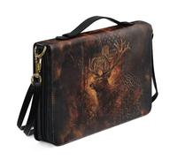 ZIATUBLES Bible Cover PU Leather Bible Case Church Bible Bag with Shoulder Strap Grunge Hunting Deer Elk Print Lightweight Christian Bag Book Organizer Holder for Women Men, 2XL