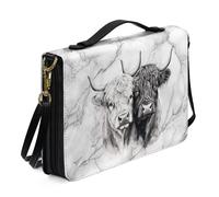 ZIATUBLES Bible Cover PU Leather Bible Case Church Bible Bag with Shoulder Strap Highland Cow Print Lightweight Christian Bag Book Organizer Holder for Women Men, XL